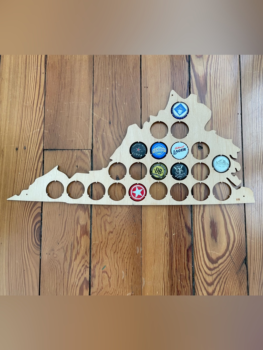 Virginia Craft Beer Bottle Cap Wall Display - holds 22 bottle caps